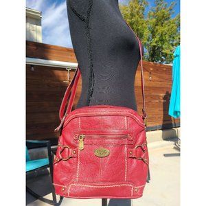 Born Concept BOC Faux Vegan Leather Bag Purse Red Thick Stitch